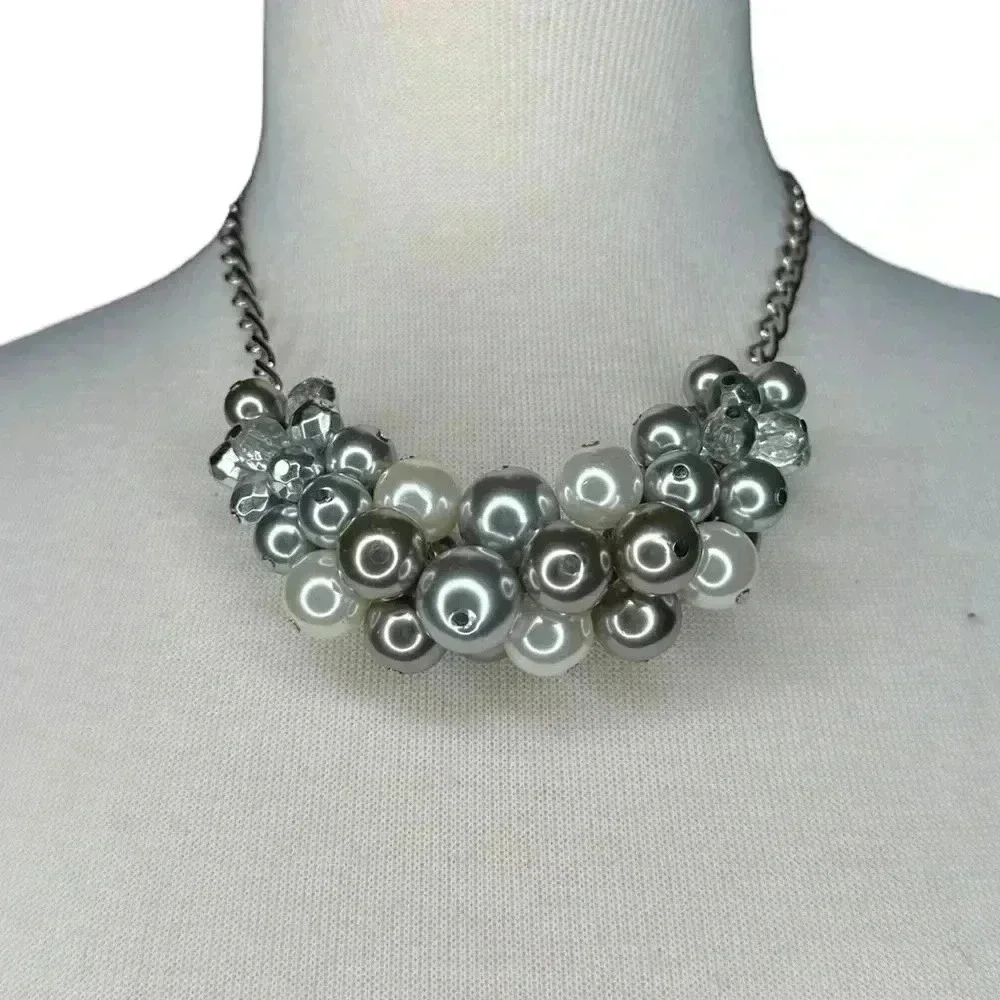 Cute bubble necklace silver chrome pearl clear beaded necklace